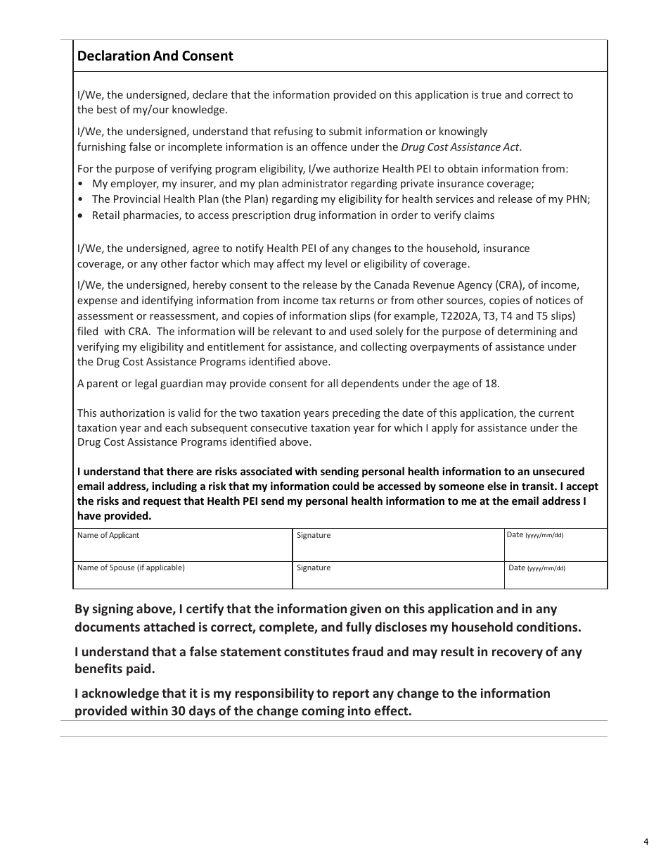 Initial Family Contribution Assessment and Release of Information - Pei Glucose Sensor Program - Prince Edward Island, Canada, Page 4