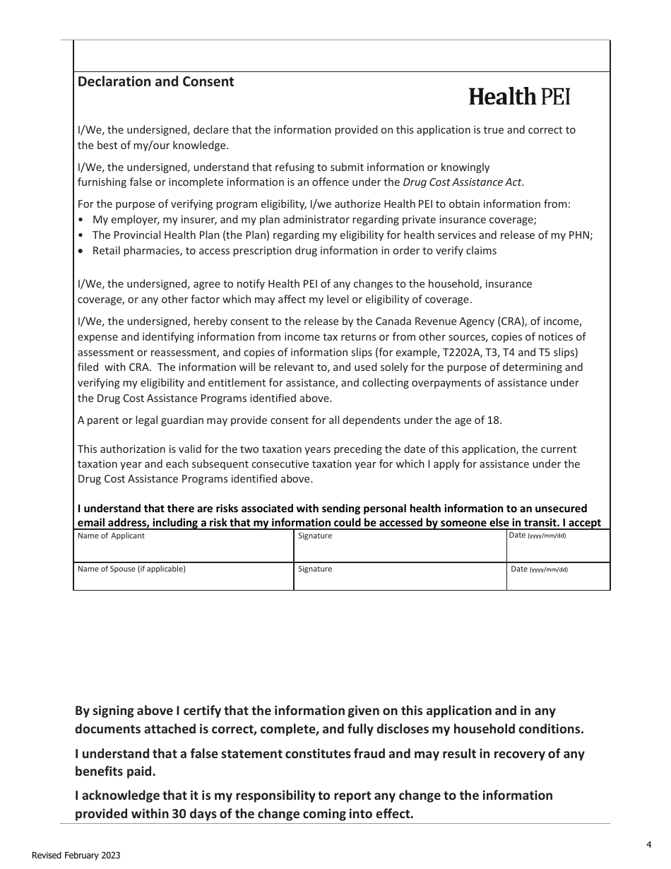 Initial Family Contribution Assessment and Release of Information - Pei Insulin Pump and Glucose Sensor Program - Prince Edward Island, Canada, Page 4