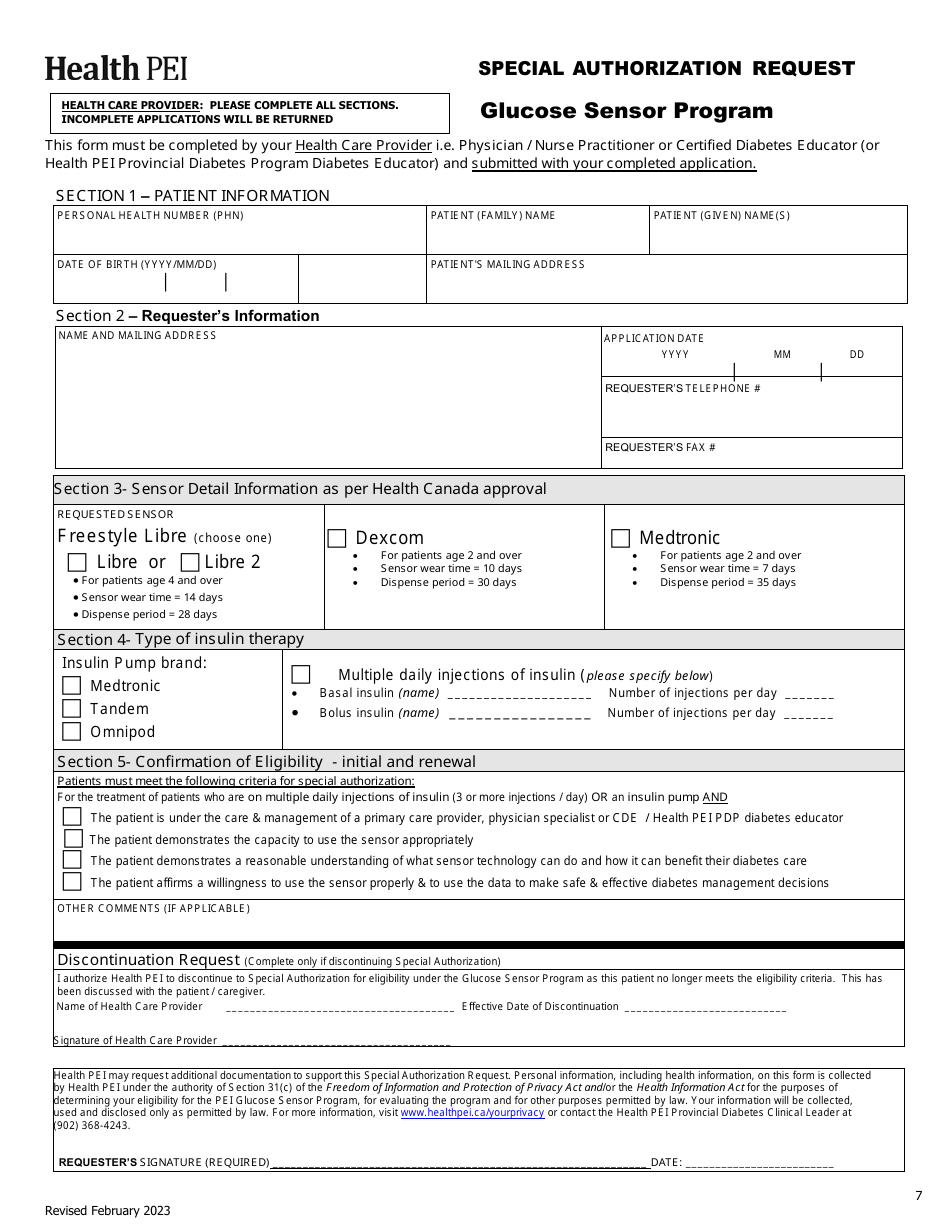 Initial Family Contribution Assessment and Release of Information - Pei Insulin Pump and Glucose Sensor Program - Prince Edward Island, Canada, Page 7
