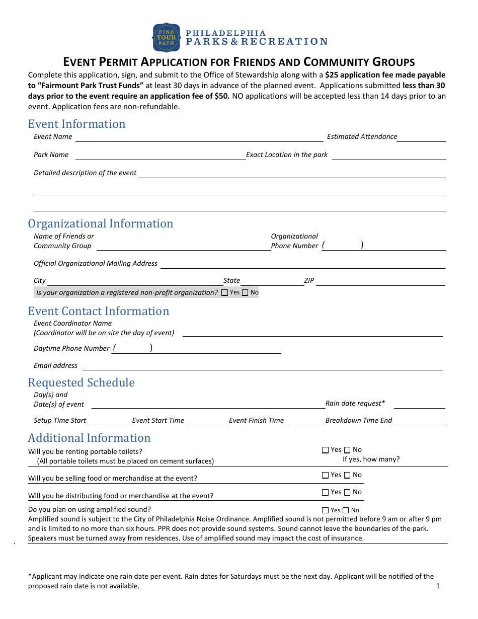 Event Permit Application for Friends and Community Groups - City of Philadelphia, Pennsylvania, Page 2