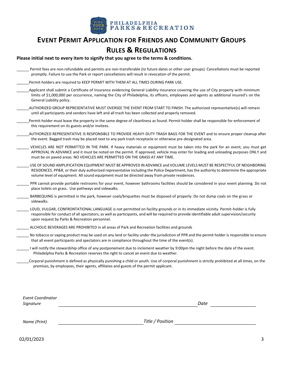 Event Permit Application for Friends and Community Groups - City of Philadelphia, Pennsylvania, Page 4