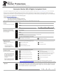 Domestic Worker Bill of Rights Complaint Form - City of Philadeplhia, Pennsylvania (English/Spanish)