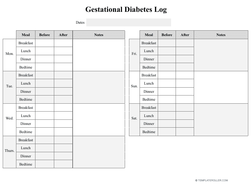 Gestational Diabetes Log Template Download Printable PDF Templateroller