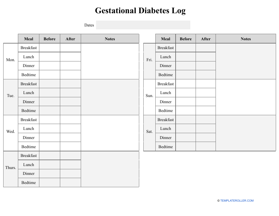 Gestational Diabetes Log Template Download Printable PDF Templateroller