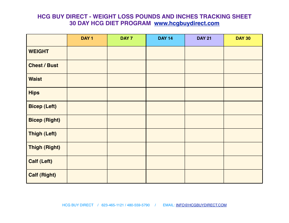 Weight Loss Tracking Sheet (Pounds and Inches)