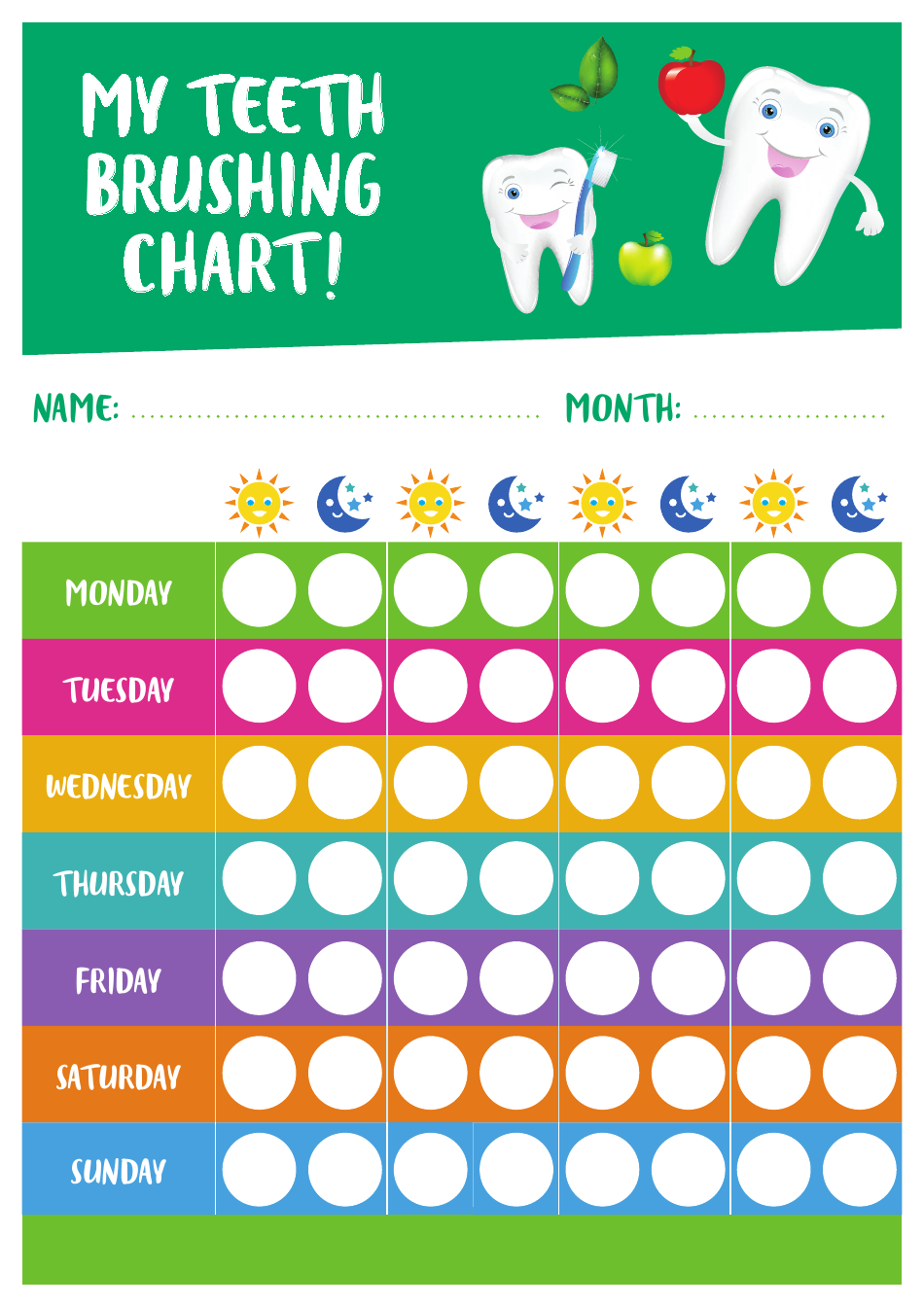 Weekly Teeth Brushing Chart - Encourage dental hygiene with our handy teeth brushing chart template