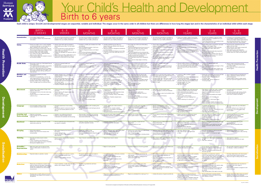 Child's Health and Development Chart - Birth to 6 Years