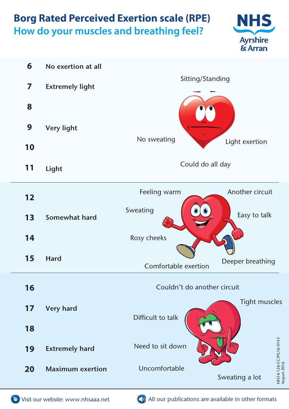 Perceived Exertion Scale Chart (Borg Rating)