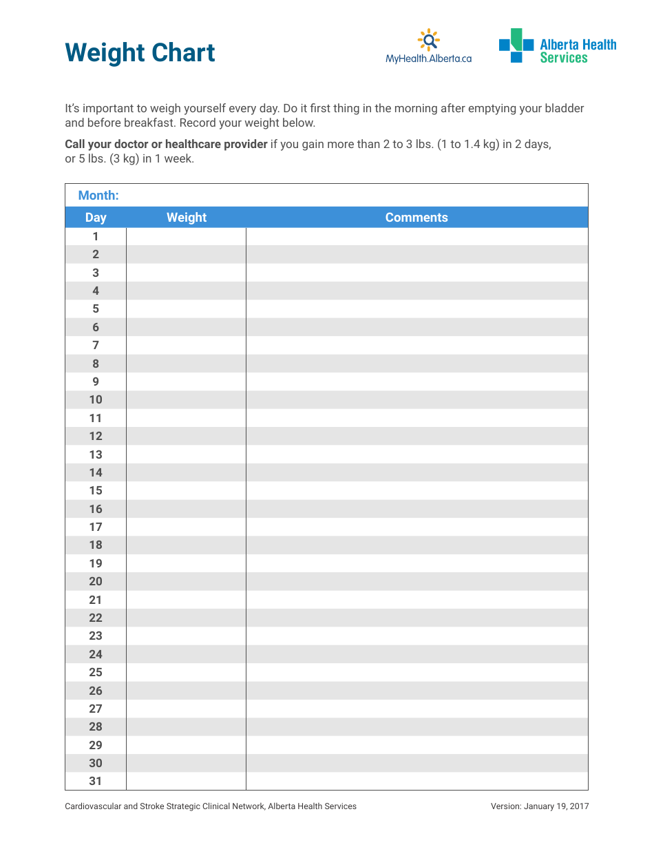 Weight Chart Template Free