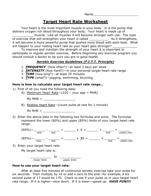 Target Heart Rate Worksheet - Three Points