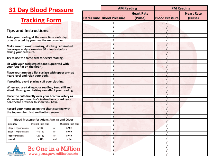 31 Day Blood Pressure Tracking Form