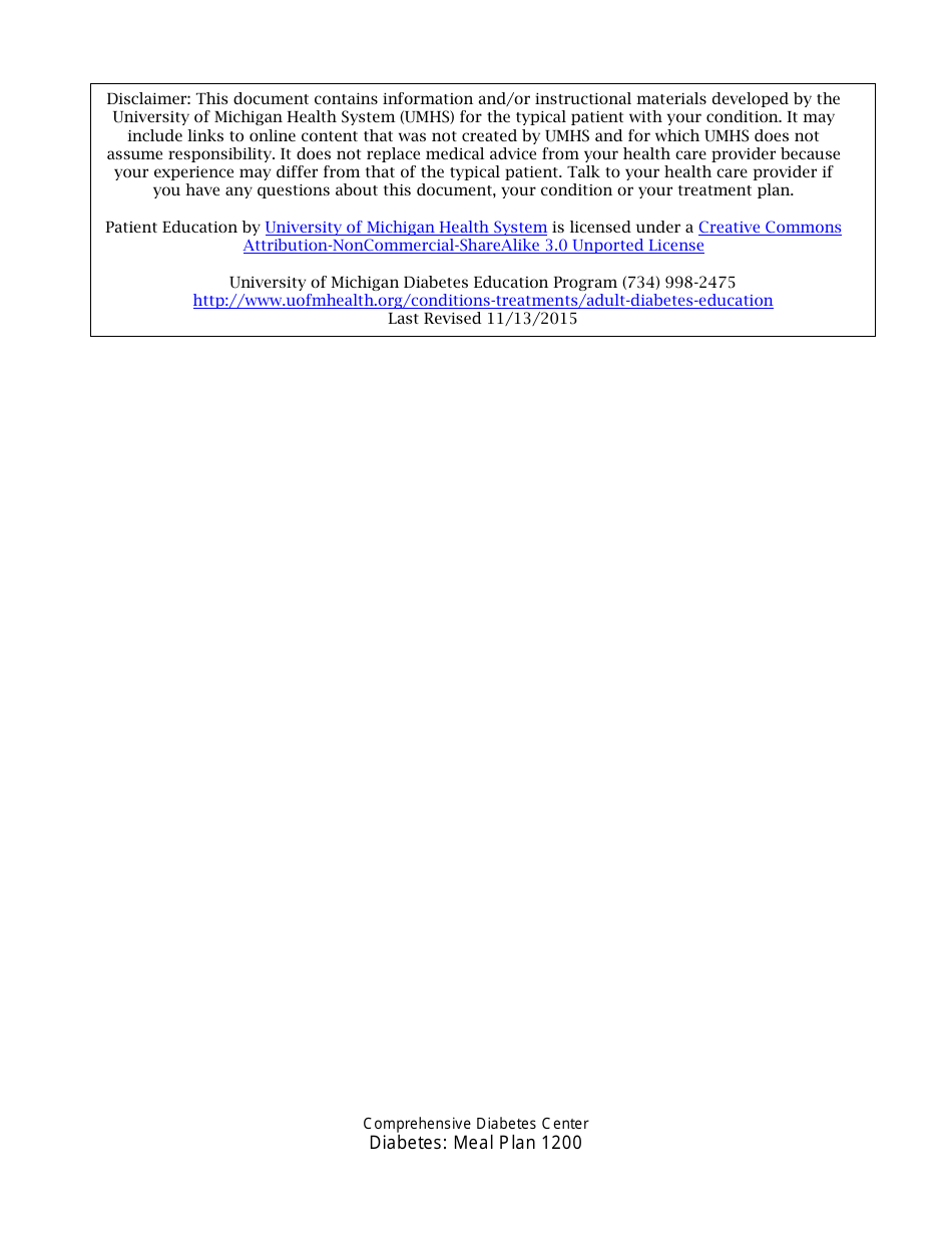 Diabetes Meal Plan - 1200 Calories Per Day, Page 3