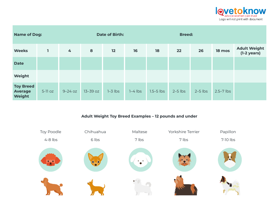 Puppy Weight Chart for Toy Breeds