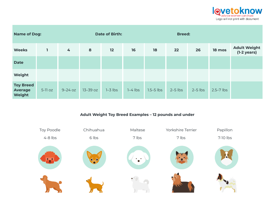 Puppy Weight Chart Toy Breed Download Fillable PDF Templateroller