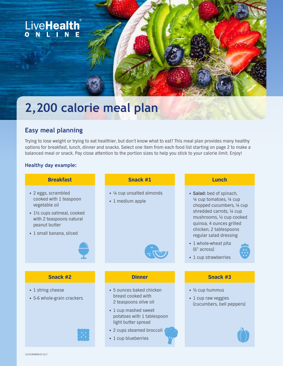 2,200 Calorie Meal Plan Download Printable PDF | Templateroller