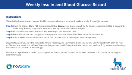 Weekly Insulin and Blood Glucose Record Chart