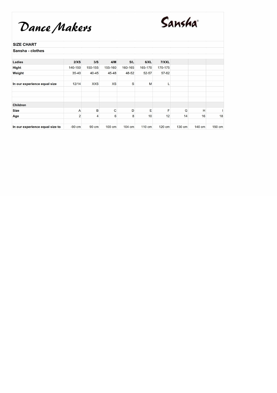 Sansha Size Chart | Portal.posgradount.edu.pe