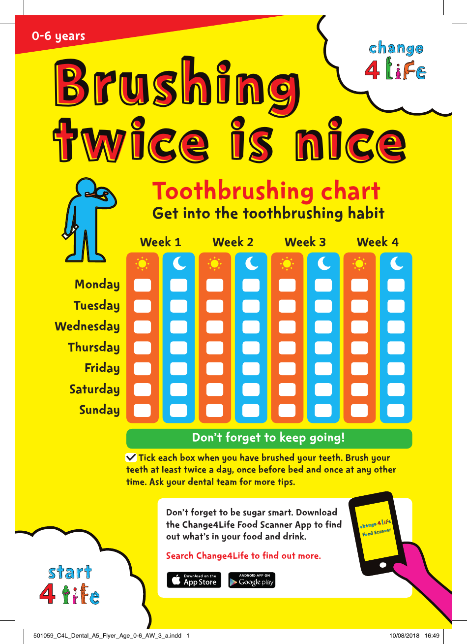 Weekly Toothbrushing Chart Yellow Download Printable PDF Templateroller