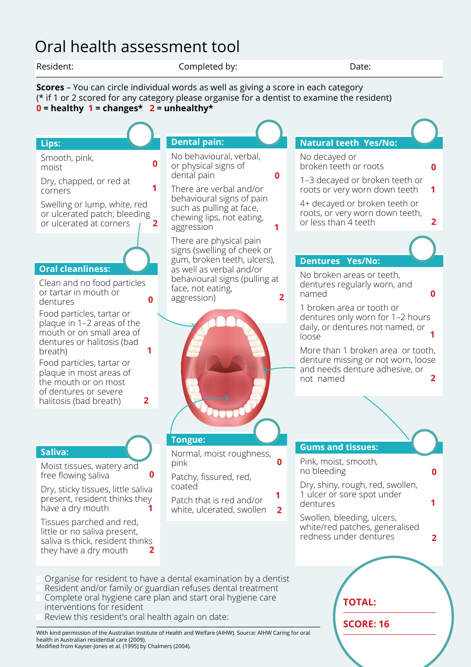 Oral Health Assessment Tool Print Big 