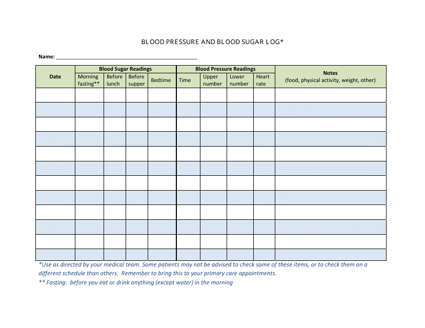 Blood Pressure And Blood Sugar Log Download Fillable PDF Templateroller