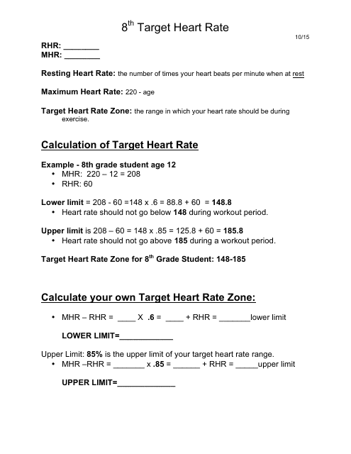 Target Heart Rate Calculation Sheet Preview
