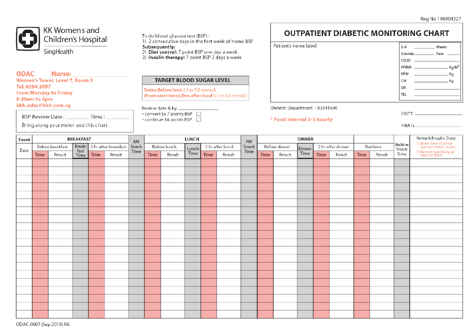 Outpatient Diabetic Monitoring Chart Download Printable PDF