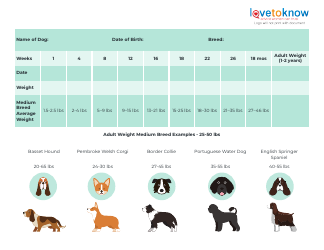 Document preview: Puppy Weight Chart - Medium Breeds