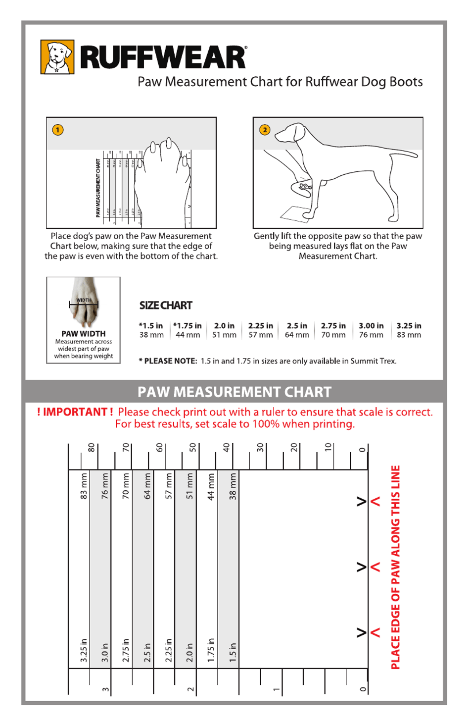 Dog Paw Measurement Chart Ruffwear Download Printable PDF