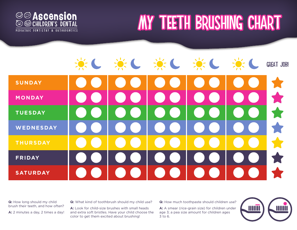 Teeth Brushing Chart - Varicolored Download Printable PDF | Templateroller