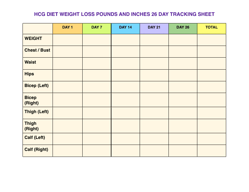 Hcg Diet Weight Loss Tracking Sheet