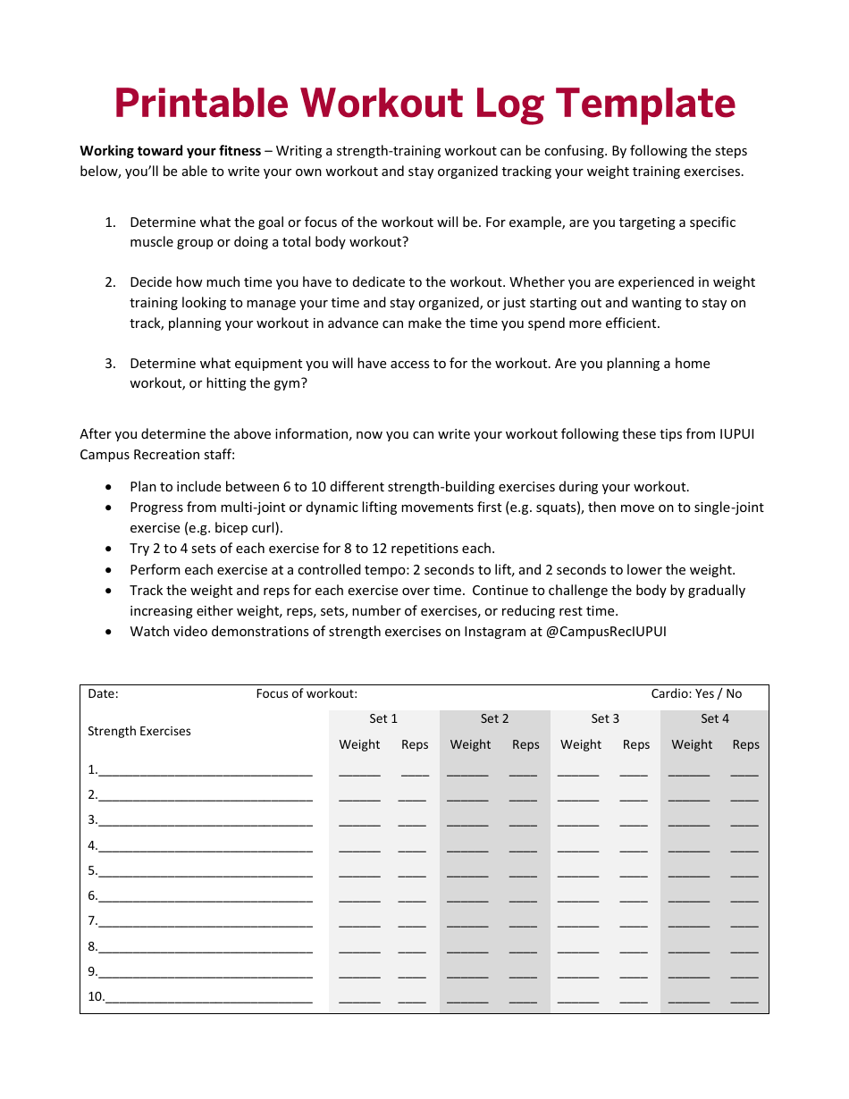 Workout Log Template - Effective Exercise Record for Fitness Sessions
