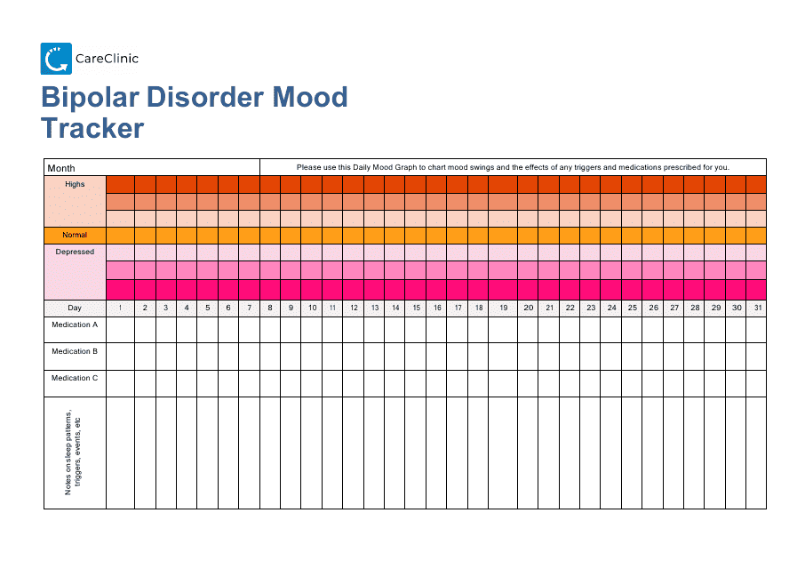 Bipolar Disorder Mood Tracker Download Printable PDF | Templateroller