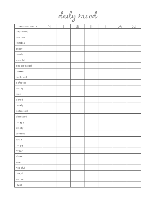 Daily Mood Log - Blank Printable Document