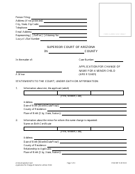 Document preview: Form CVNCM11F Application for Change of Name for a Minor Child - Arizona