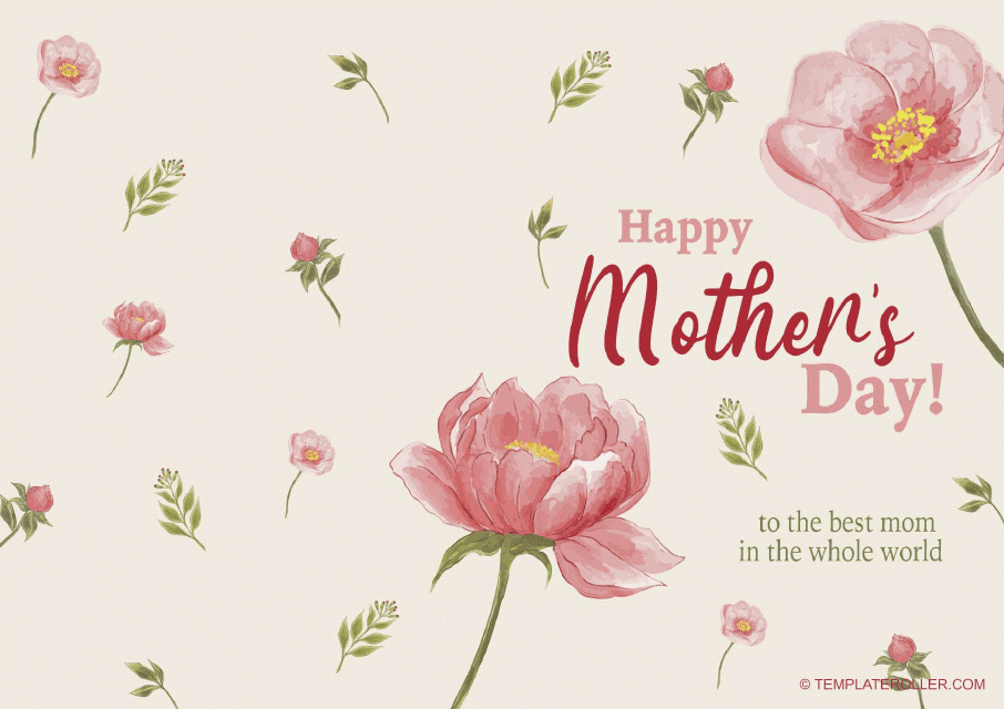 Mother's Day Card Template with Beautiful Flowers