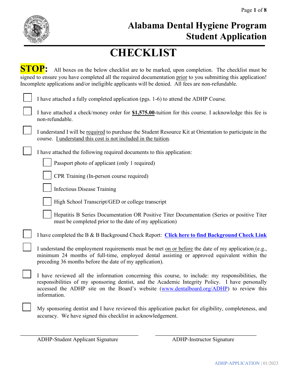 2024 Alabama Alabama Dental Hygiene Program Application Fill Out