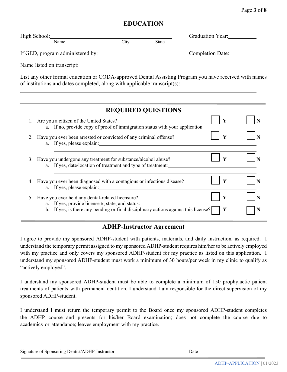 Alabama Dental Hygiene Program Application - Alabama, Page 3
