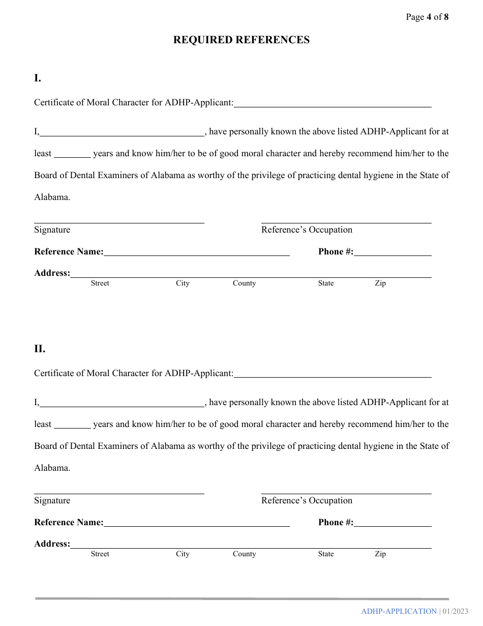 Alabama Dental Hygiene Program Application - Alabama, Page 4