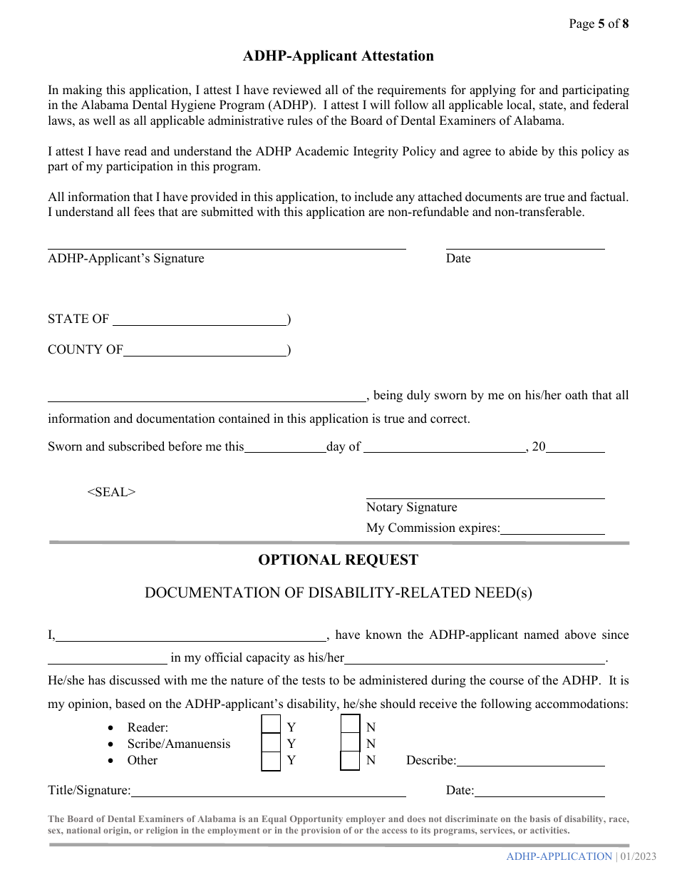 Alabama Dental Hygiene Program Application - Alabama, Page 5