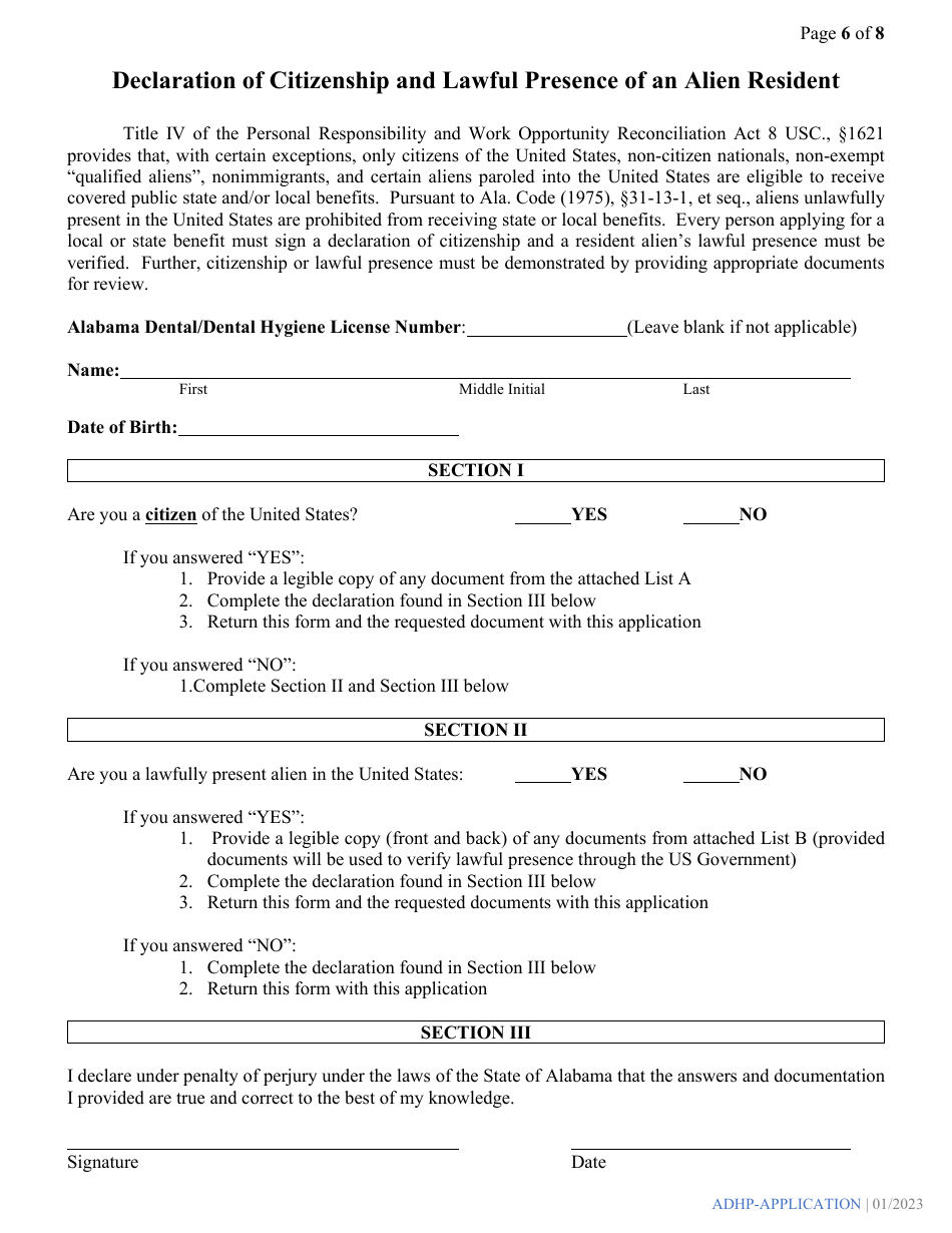 Alabama Dental Hygiene Program Application - Alabama, Page 6