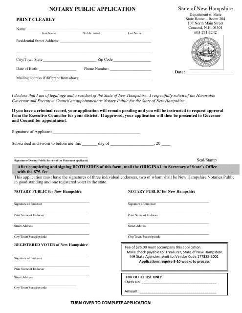 Notary Public Application - New Hampshire Download Pdf