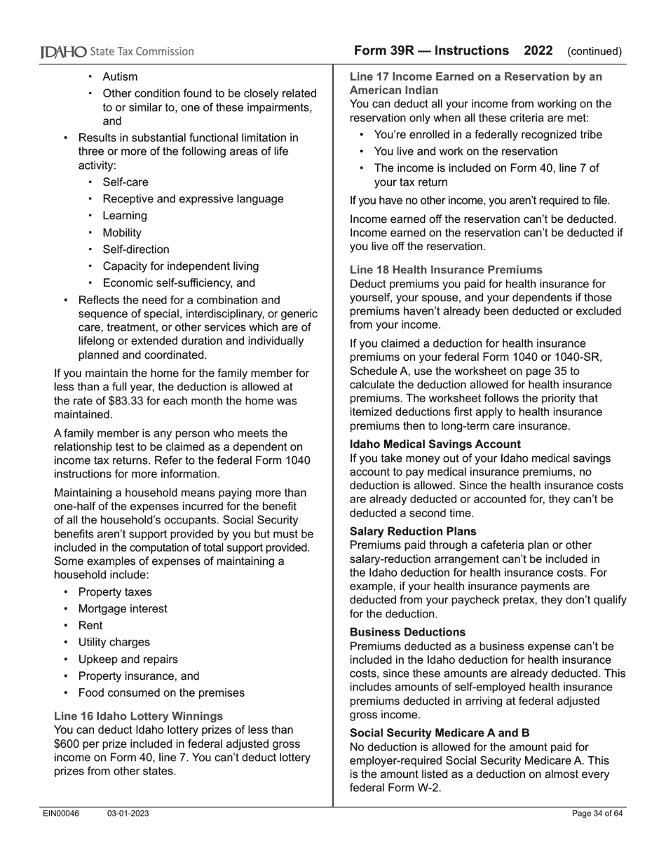 Form 39R (EFO00088) Resident Supplemental Schedule - Idaho, Page 10