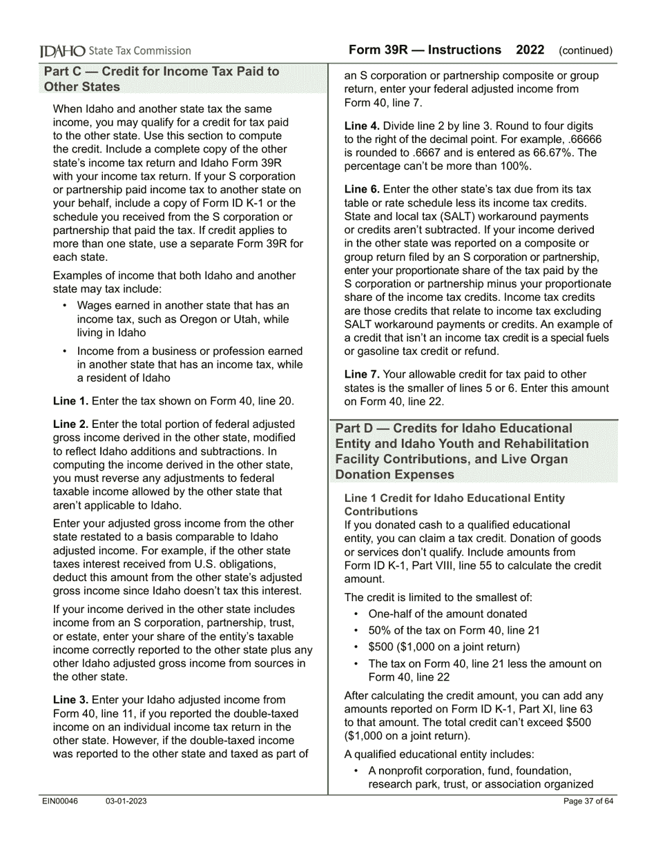 Form 39R (EFO00088) Resident Supplemental Schedule - Idaho, Page 13