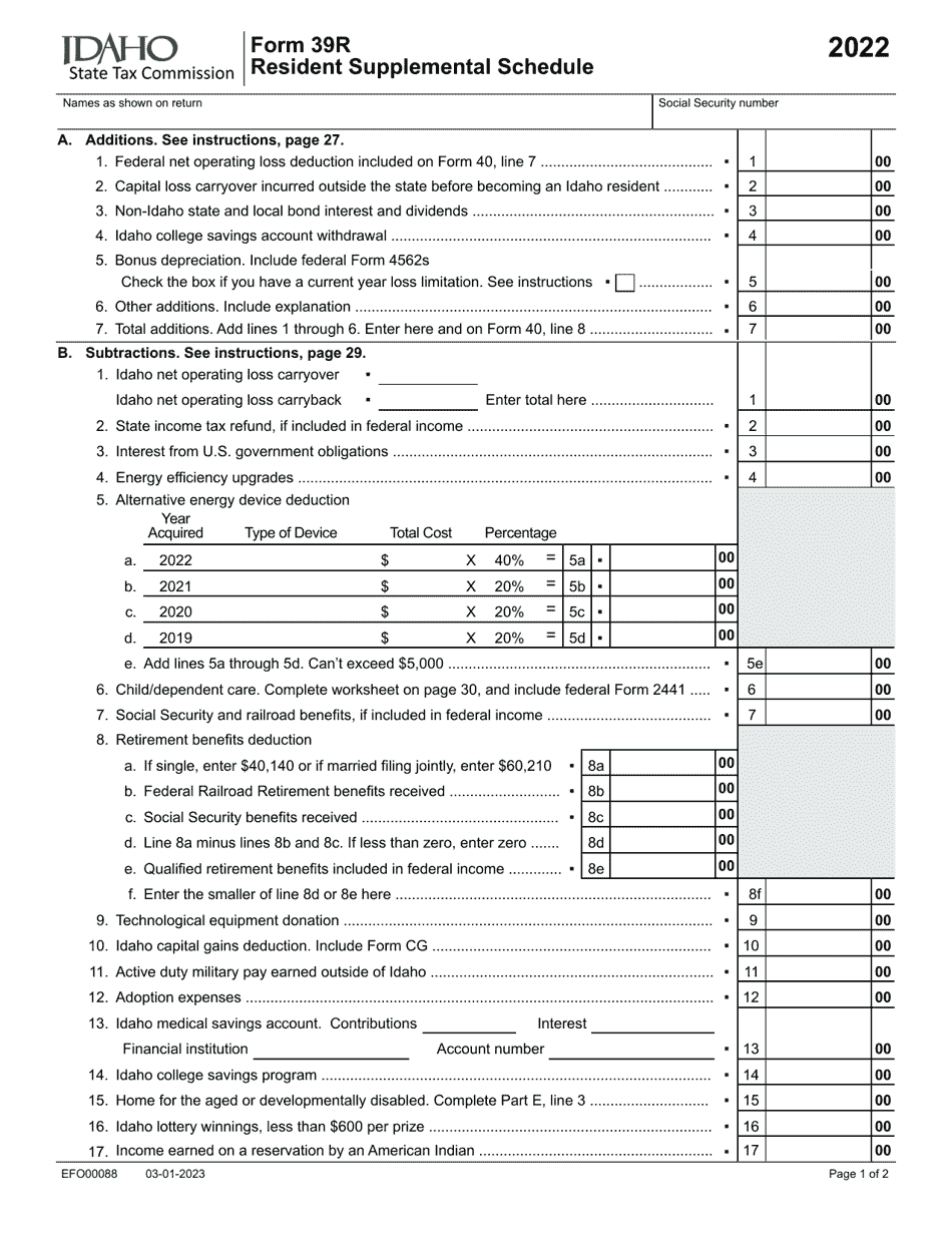 Form 39R (EFO00088) Resident Supplemental Schedule - Idaho, Page 1