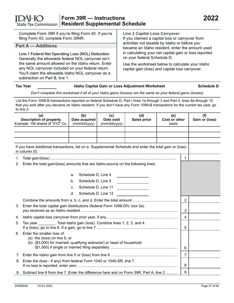 Form 39R (EFO00088) Resident Supplemental Schedule - Idaho, Page 3