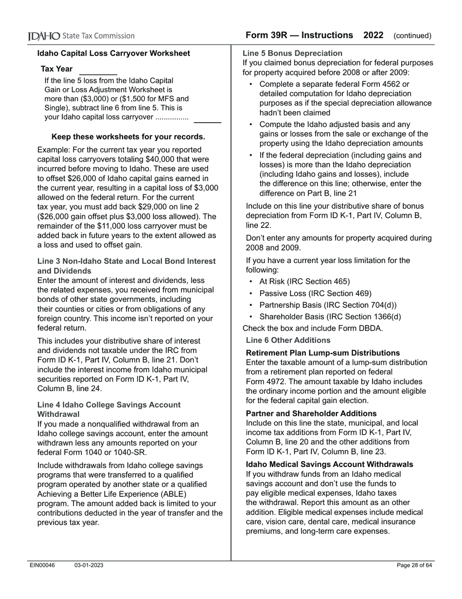 Form 39R (EFO00088) Resident Supplemental Schedule - Idaho, Page 4