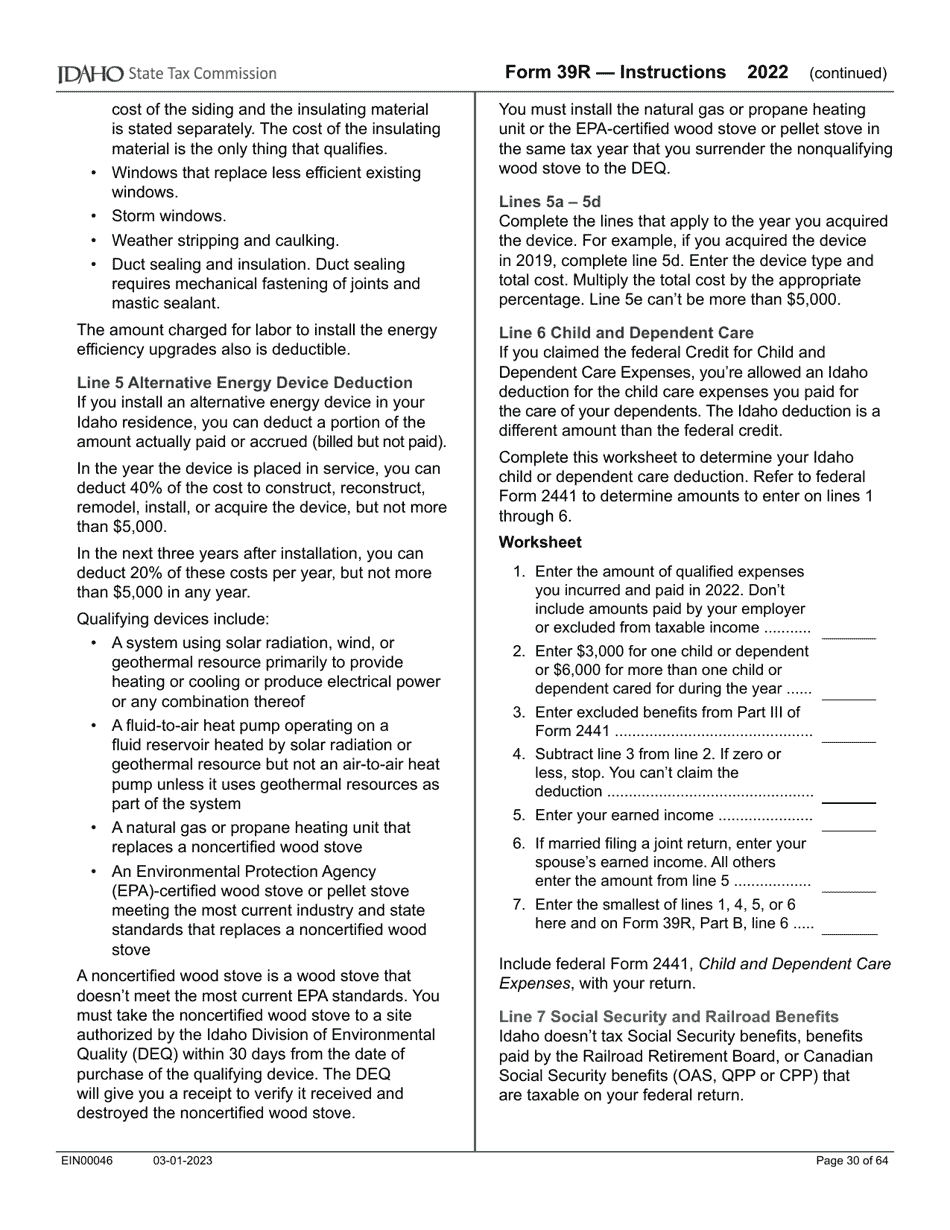 Form 39R (EFO00088) Resident Supplemental Schedule - Idaho, Page 6