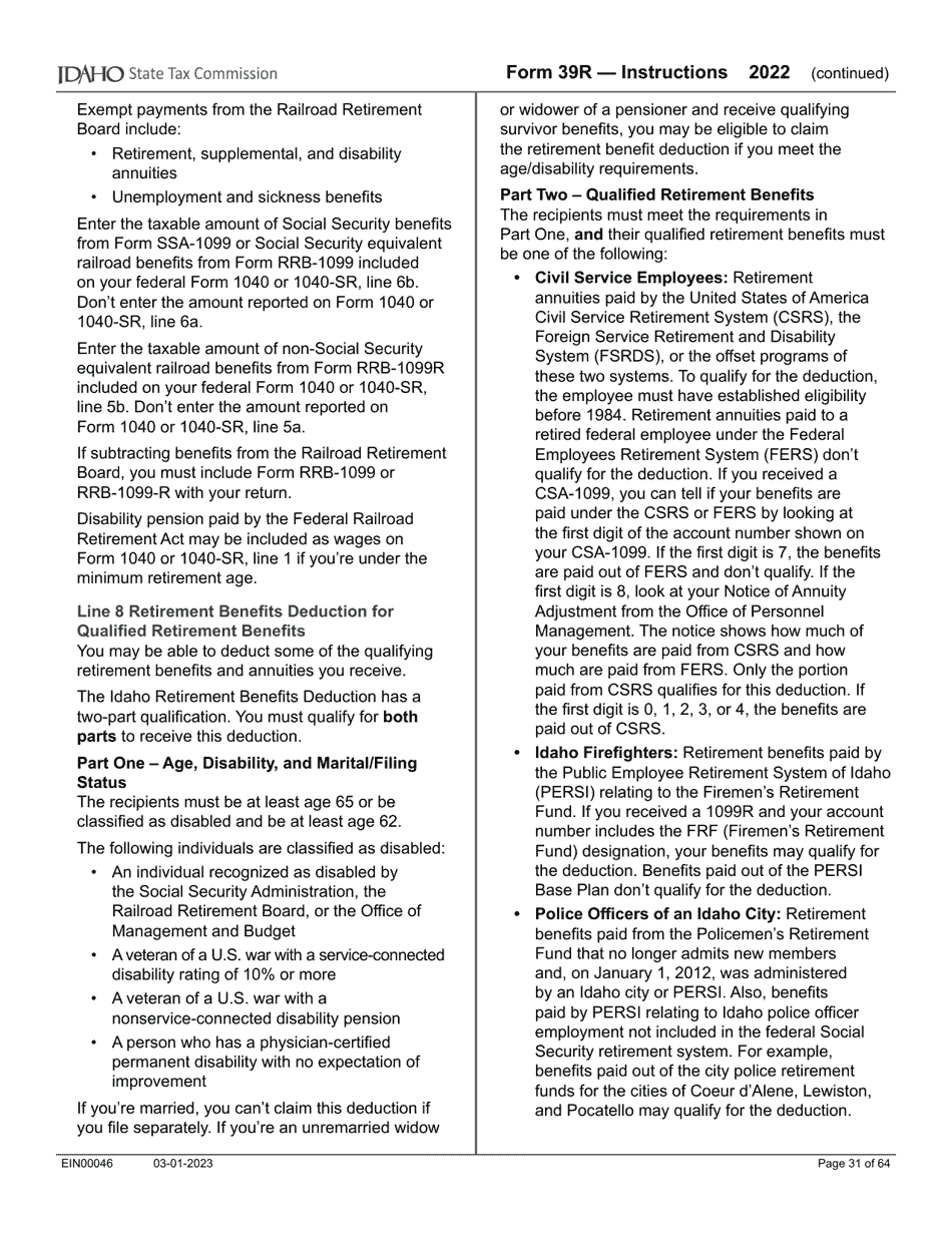 Form 39R (EFO00088) Resident Supplemental Schedule - Idaho, Page 7
