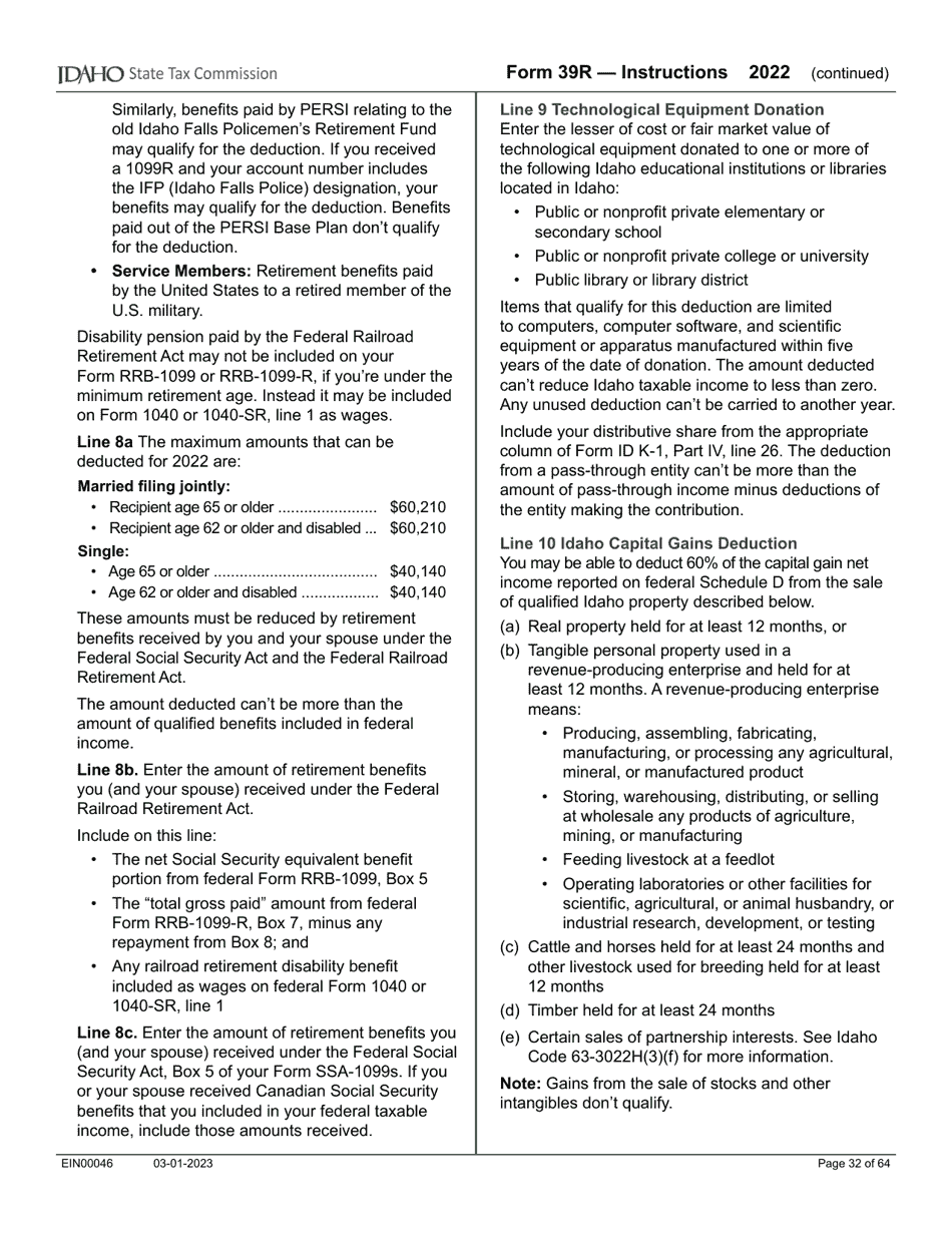 Form 39R (EFO00088) Resident Supplemental Schedule - Idaho, Page 8