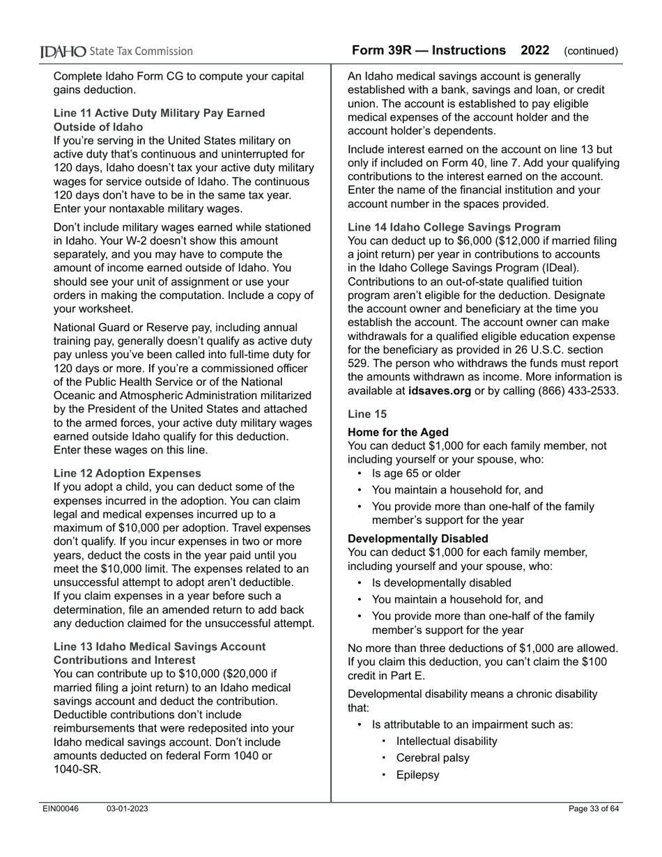 Form 39R (EFO00088) Resident Supplemental Schedule - Idaho, Page 9